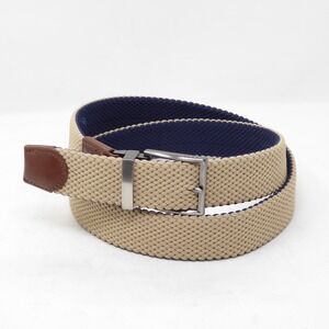 Tommy Bahama Mens L/XL Light Beige Woven Braided Blue Leather Trim Belt